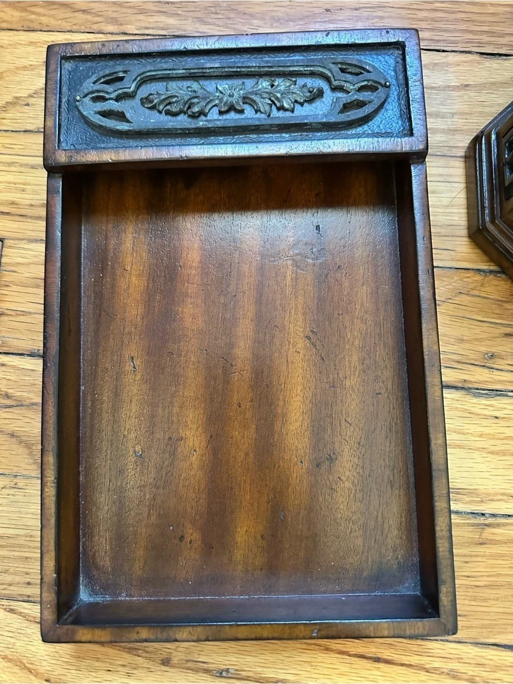 Vintage Antique Gothic Revival Wooden Desk Set Valet Tray & Octagonal Organizer